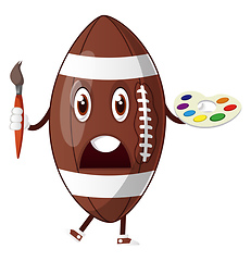 Image showing Rugby ball is holding paint brush and color palette, illustratio