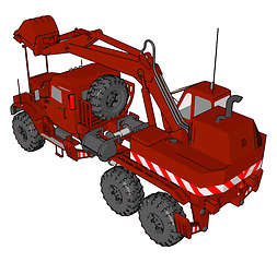 Image showing 3D vector illustration on white background of big red excavator