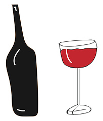 Image showing Bottle of red wine with wine glass illustration color vector on 