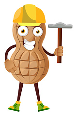 Image showing Peanut working with hammer, illustration, vector on white backgr