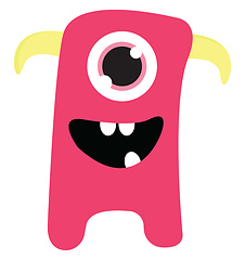 Image showing Cute smiling pink one-eyed monster with yellow horns vector illu