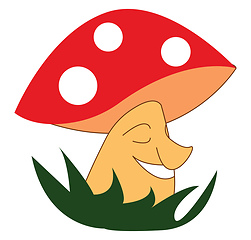 Image showing A beautiful mushroom smiling wearing a red and white cap grown a