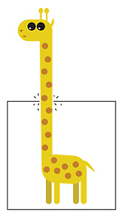 Image showing A giraffe trying to break and come out of the rectangular piece 