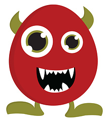 Image showing Red monster with green horns and legs vector illustration on whi