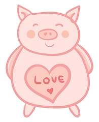 Image showing Piglet toy with red heart and love message vector or color illus