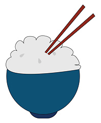 Image showing Clipart of a bowl of rice with two wooden spatulas vector or col