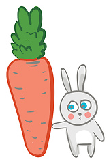 Image showing A baby cartoon hare surprised to see the big carrot vector color