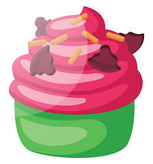 Image showing Pink frosted green velvet cupcakeillustration vector on white ba