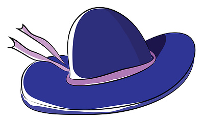 Image showing A blue summer hat and a purple ribbon tied around the center par