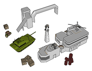 Image showing 3D vector illustration on white background  of a military base