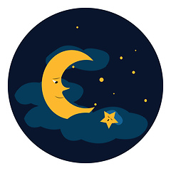 Image showing Clipart of a blue sky with bright twinkling stars and moon vecto