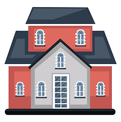 Image showing Cartoon red building with bule roof vector illustartion on white