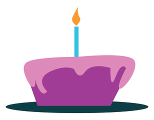 Image showing Purple fondant cake with burning candle vector or color illustra