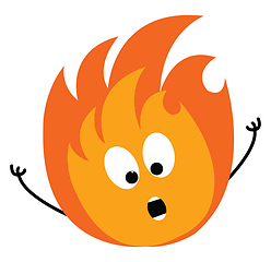 Image showing Cartoon of a scared orange and yellow fire vector illustration o