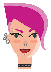 Image showing Girl with pink hair and face piercings vector illustration on wh