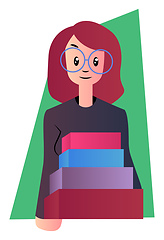 Image showing Cartoon woman carry bunch of boxes vector illustartion on white 