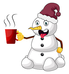 Image showing Snowman with hot tea illustration vector on white background