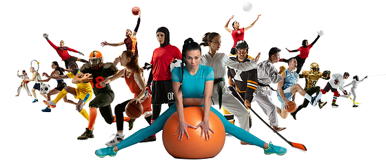 Image showing Sport collage of professional athletes or players isolated on white background, flyer