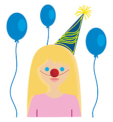 Image showing A girl with a birthday hat, vector color illustration.