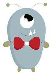 Image showing A happy blue monster with bow, vector color illustration.