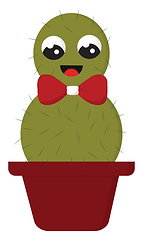 Image showing Smiling green cactus with a red bow in a red pot vector illustra