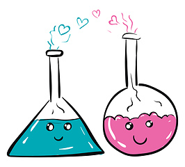 Image showing Glass flaskes with blue and pink fluid in love vector illustrati