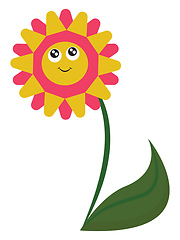 Image showing Clipart of a smiling red and yellow flower vector or color illus