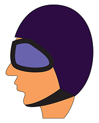 Image showing Cartoon head with purple helmet and skiglasses vector illustrati