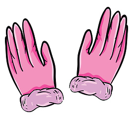 Image showing Two pink-colored cartoon gloves vector or color illustration