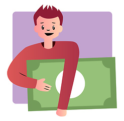 Image showing Cartoon guy holding money vector illustartion on white backgroun