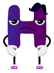 Image showing Purple letter H with black hair vector illustration on white bac