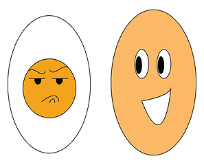 Image showing Happy and angry egg illustration color vector on white backgroun