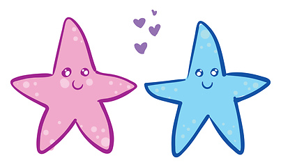 Image showing Baby pink and blue sea stars in love vector illustration on whit