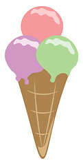 Image showing Ice cream cone with three different flavor vector or color illus