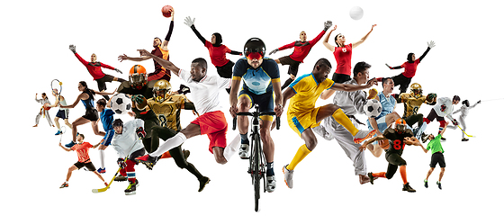 Image showing Sport collage of professional athletes or players isolated on white background, flyer