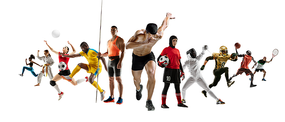 Image showing Sport collage of professional athletes or players isolated on white background, flyer