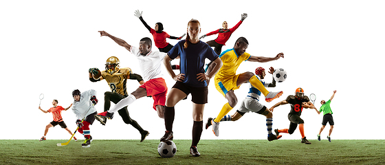 Image showing Sport collage of professional athletes or players isolated on white background, flyer