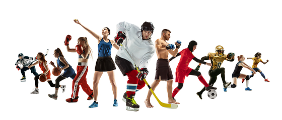 Image showing Sport collage of professional athletes or players isolated on white background, flyer