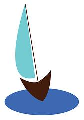 Image showing Drawing of a blue sailor boat floating on the water vector color