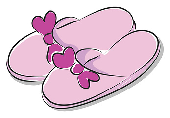 Image showing Pink ladies slippers with purple bow vector illustration on whit