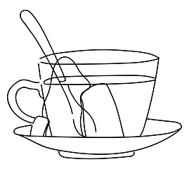 Image showing Line art of a dip tea bag in a cup set isolated on white backgro