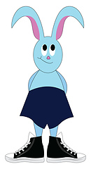 Image showing Light blue bunny in deep blue shorts and black sneakers vector i