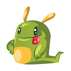 Image showing Green monster with yellow ears and tongue out white background v