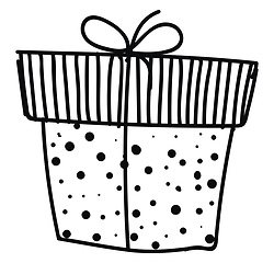 Image showing Black and white sketch of a present box tied with a ribbon and t