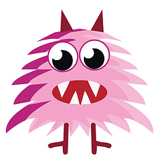 Image showing Cartoon of a scary pink furry creature with canine teeth vector 