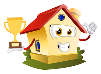 Image showing House is holding trophy, illustration, vector on white backgroun