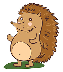 Image showing Happy and smiling brown-colored hedgehog vector or color illustr