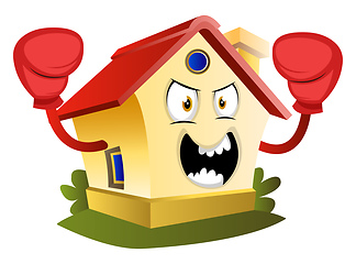 Image showing House is wearing boxing gloves, illustration, vector on white ba