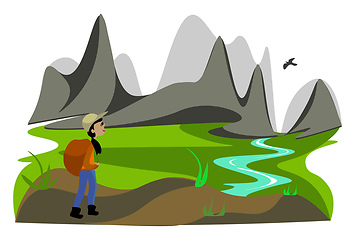 Image showing Portrait of a lady hiker vector or color illustration