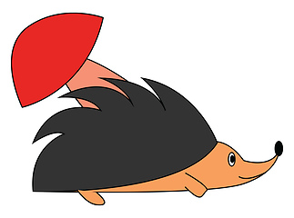 Image showing Hedgehog under the mushroom illustration vector on white backgro